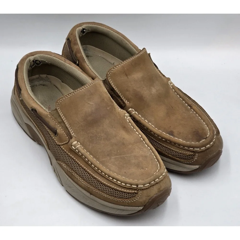 Rugged Shark Boat Shoes Men's 9.5M Atlantic Cognac Tan Leather Lace Up Comfort‎